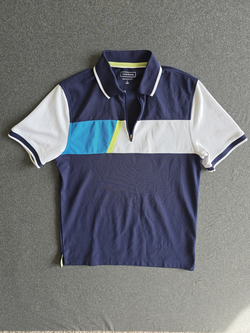 Club Room Performance Quarter Zip Polo Shirt Men's Small Navy White Short Sleeve